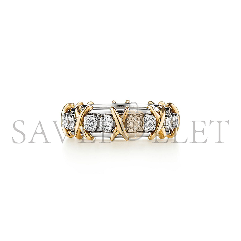 TIFFANY RING IN YELLOW GOLD AND PLATINUM WITH DIAMONDS GRP00053 TIFFANY RING IN YELLOW GOLD AND PLATINUM WITH DIAMONDS GRP00053